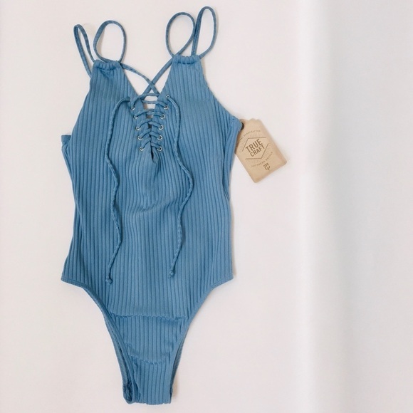NWT True Craft Ribbed Lace-Up One Piece Swimsuit - Picture 4 of 10